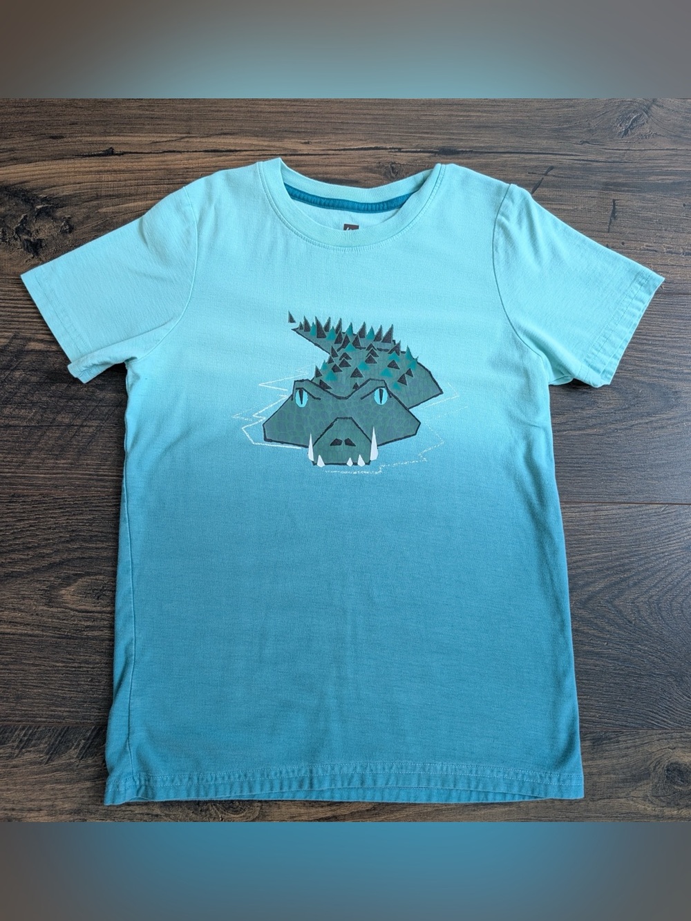 Tea Collection Dip Dye Crocodile Shirt 100% Cotton Blue Size 10